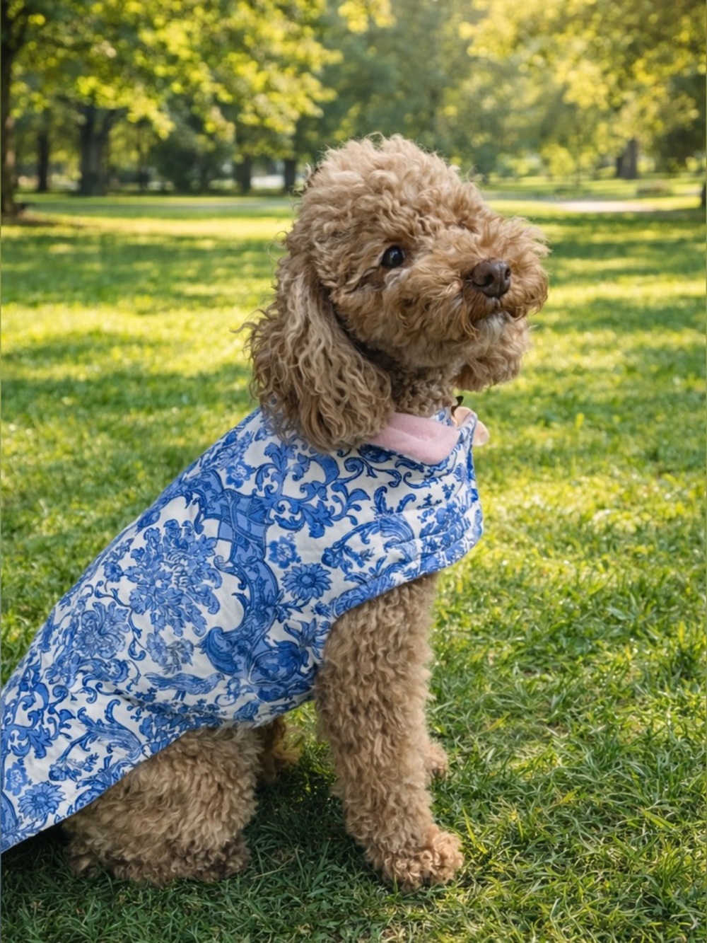 🧵 HANDMADE (by me) Blue and White Dog Coat size MEDIUM